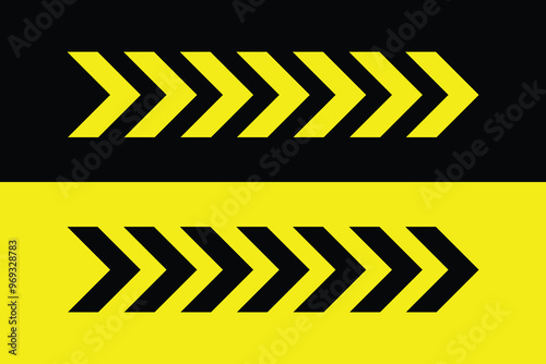 Black and Yellow Chevron Arrows Pointing Right, Simple Geometric Shapes, Graphic Design Element. Arrow icon set.