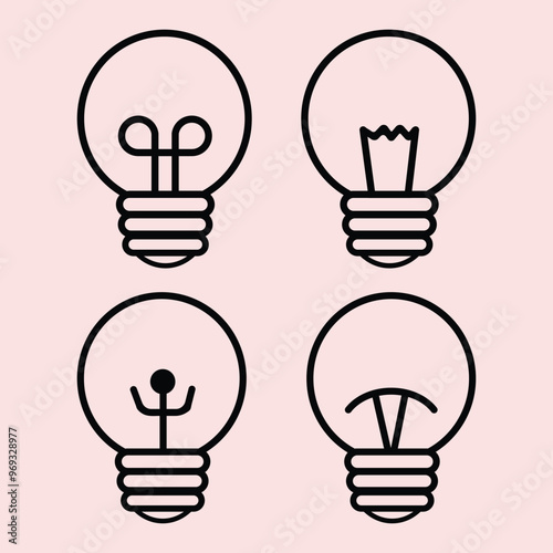 Bulb Icon Set. Bulb Line art. Editable vector pack of bulb line icons. Bulb lamp icons set. Editable stroke.