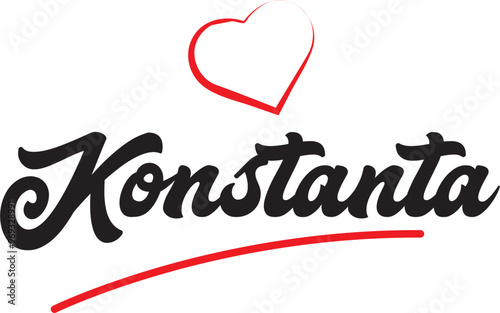 Konstanta city text design with red heart typographic icon design suitable for touristic promotion