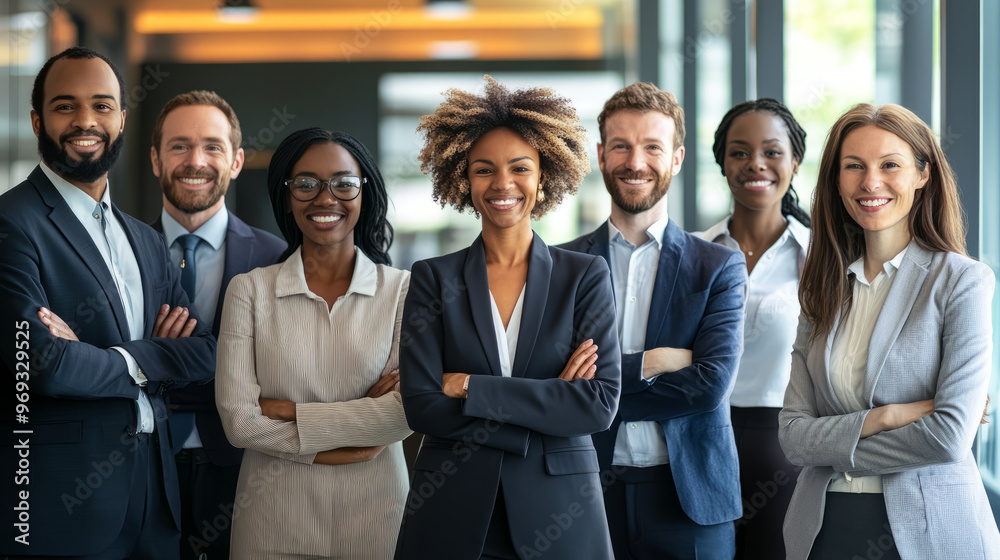 A business promoting gender diversity with an equal number of men and women in leadership roles A business promoting gender diversity with an equal number of men and women in leadership roles