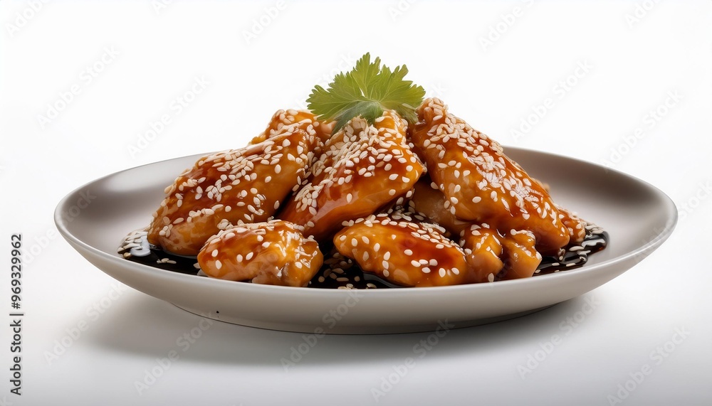 Chinese Food, Sesame Chicken on white background isolated. Chinese Food, Sesame Chicken on white background isolated.