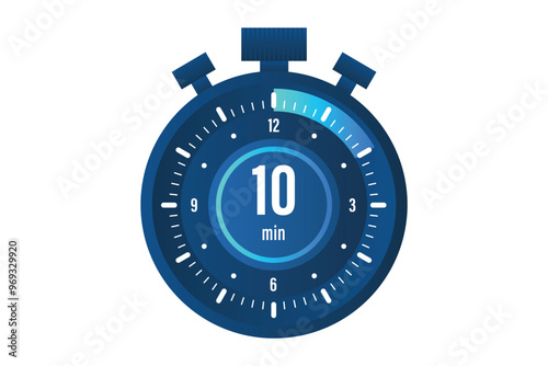 The 10 minutes stopwatch vector icon Stopwatch icon in flat style on a white background