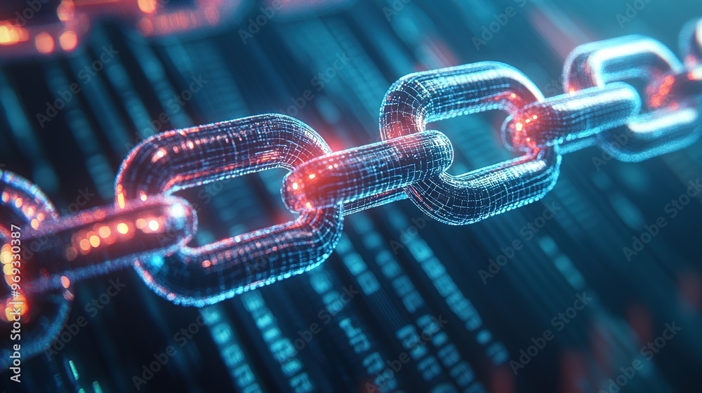 A concept image showing a blockchain ledger secured by encryption algorithms A concept image showing a blockchain ledger secured by encryption algorithms