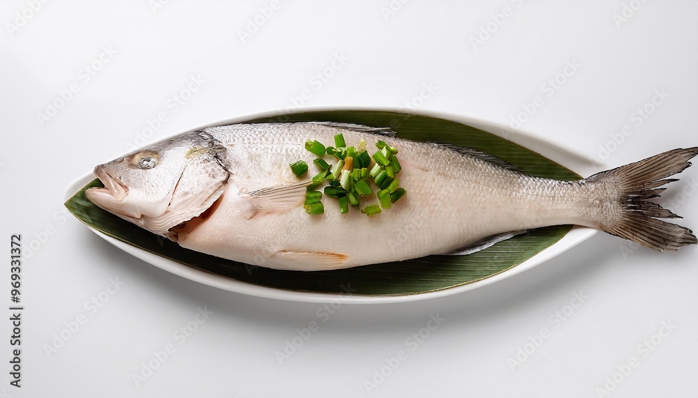 Chinese Food, Steamed Fish on white background isolated. Chinese Food, Steamed Fish on white background isolated.