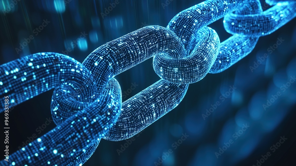 A concept image showing encrypted blockchain data flowing through a secure network A concept image showing encrypted blockchain data flowing through a secure network