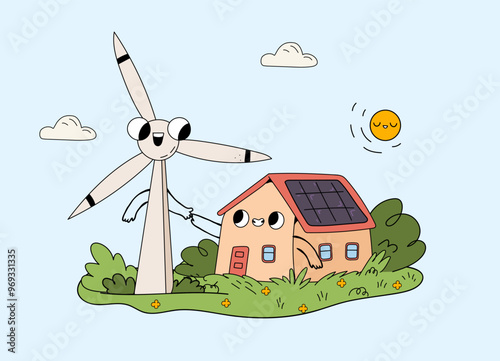 Eco friendly life concept with windmill and eco house