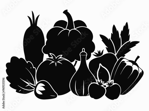 Vegetables Color And Black Silhouette.vegetables silhouette, black vegetable vector, 