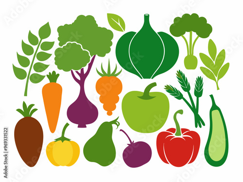 Vegetables Color And Black Silhouette.vegetables silhouette, black vegetable vector, 