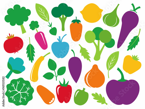 Vegetables Color And Black Silhouette.vegetables silhouette, black vegetable vector, 