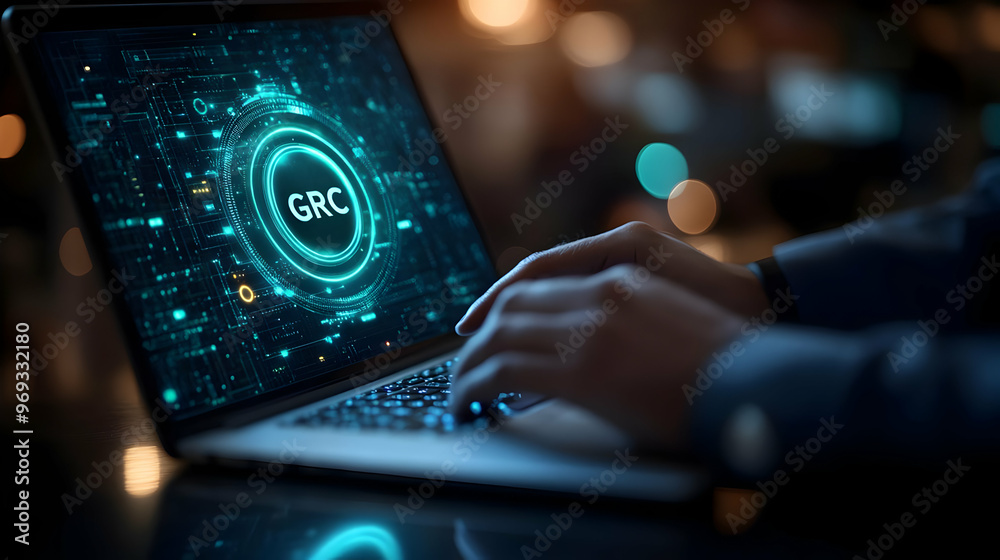 GRC Illustration - Governance Risk and Compliance Concept with Digital Display GRC Illustration - Governance Risk and Compliance Concept with Digital Display
