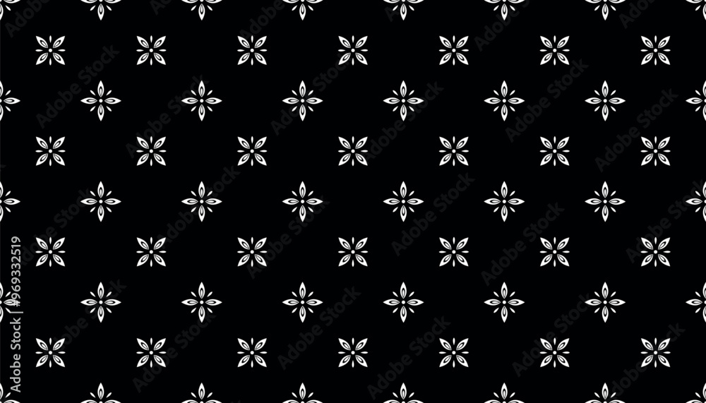 Flower geometric pattern. Seamless vector background. White and black ornament. Flower geometric pattern. Seamless vector background. White and black ornament.