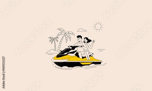 couple riding a jet ski on the water, enjoying the sun