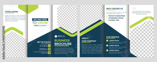 Modern Simple Green tri-fold business brochure template layout design