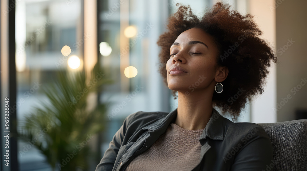 An employee using a relaxation app to reduce stress during a busy work period An employee using a relaxation app to reduce stress during a busy work period