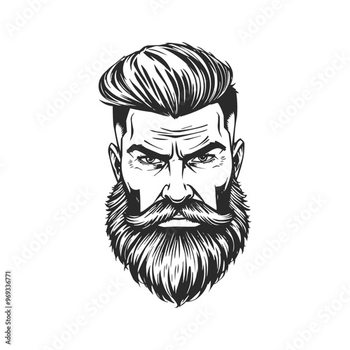 Barbershop, logo design for men's barbershop. man with beard. Vector line art illustration