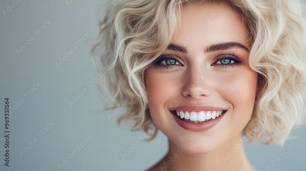captivating blonde model with tousled short curls and radiant smile highfashion makeup accentuates her features in a chic contemporary beauty portrait captivating blonde model with tousled short curls and radiant smile highfashion makeup accentuates her features in a chic contemporary beauty portrait