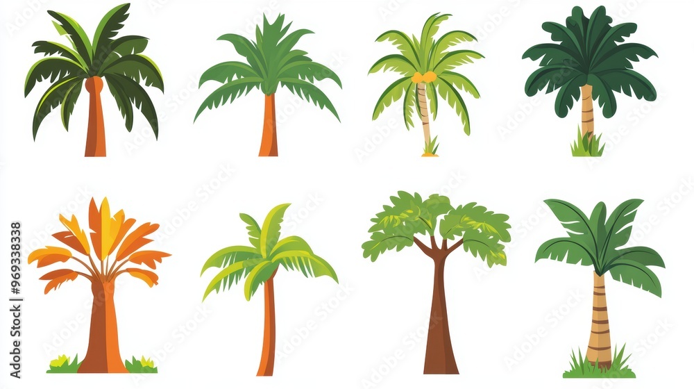 Obraz premium Vector illustration of coconut tree with leaf closeup view