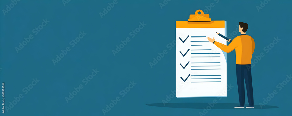 Illustration of Man Checking Off To-Do List for Productivity