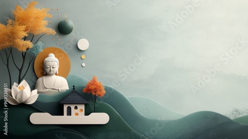 Fototapeta Naklejka Na Ścianę i Meble -  Buddha image Holiness in Buddhism in the art style of  Graphic Handdrawing painting	