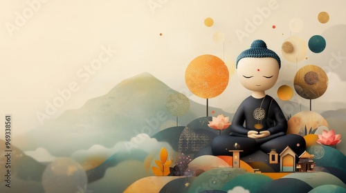 Fototapeta Naklejka Na Ścianę i Meble -  Buddha image Holiness in Buddhism in the art style of  Graphic Handdrawing painting	