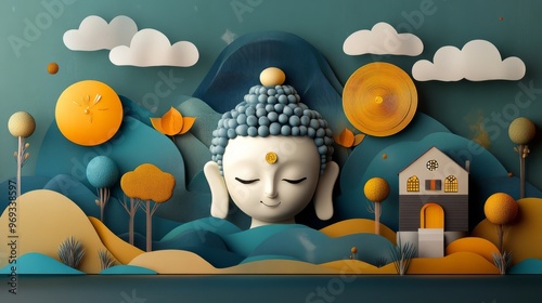 Fototapeta Naklejka Na Ścianę i Meble -  Buddha image Holiness in Buddhism in the art style of  Graphic Handdrawing painting	