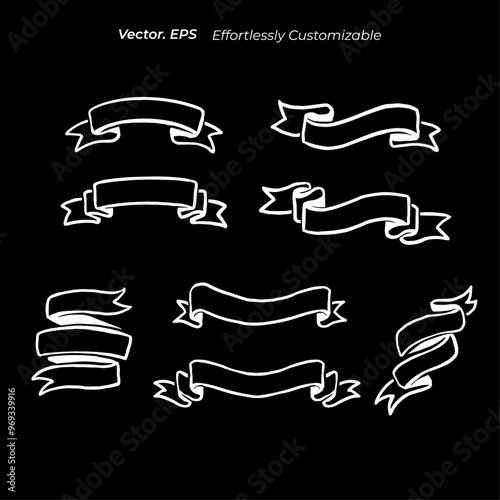 Collection Simple Hand drawn badge banner ribbon silhouette illustration