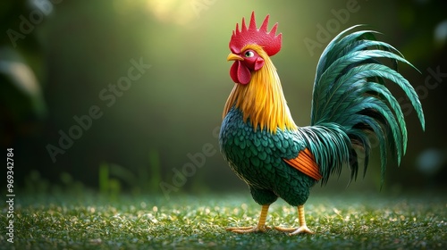 Wallpaper Mural Cheerful Green Rooster Cartoon Illustration with Copy Space for Text Torontodigital.ca