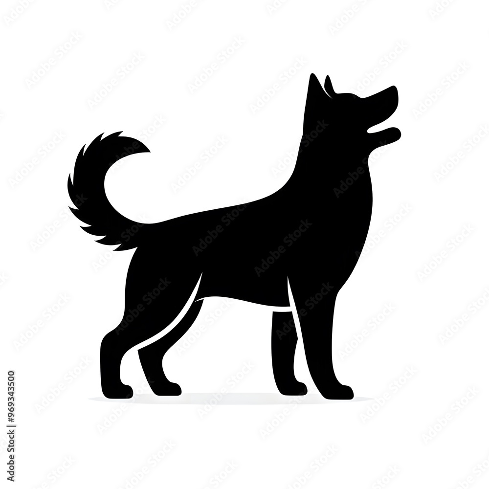 Loyal Black Dog Breed Silhouette Isolated On White Background Loyal Black Dog Breed Silhouette Isolated On White Background