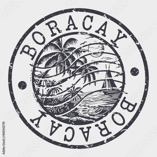 Boracay Stamp Postal. Silhouette Seal. Passport Round Design. Vector Icon. Design Retro Travel. National Symbol.	