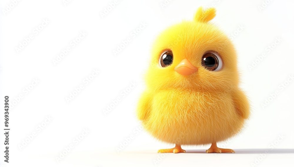 Sweet Little Yellow Chick Illustration for Spring and Easter Themes on White Background with Copy Space Sweet Little Yellow Chick Illustration for Spring and Easter Themes on White Background with Copy Space