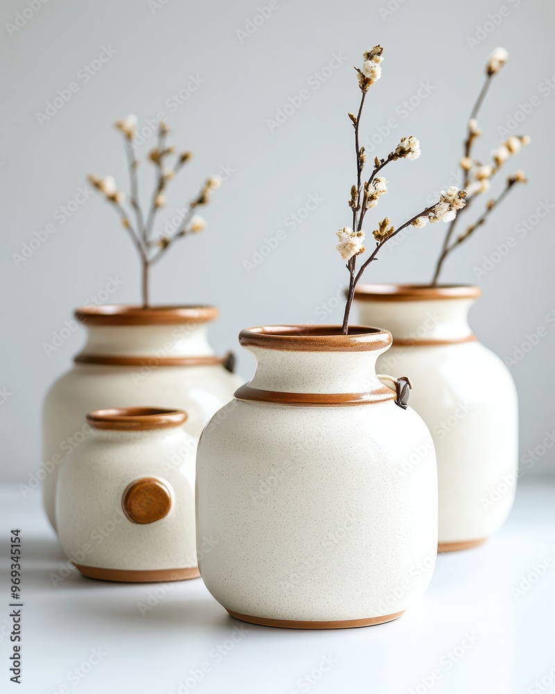 Elegant ceramic vases with delicate branches, perfect for home decor and minimalistic styling. Elegant ceramic vases with delicate branches, perfect for home decor and minimalistic styling.