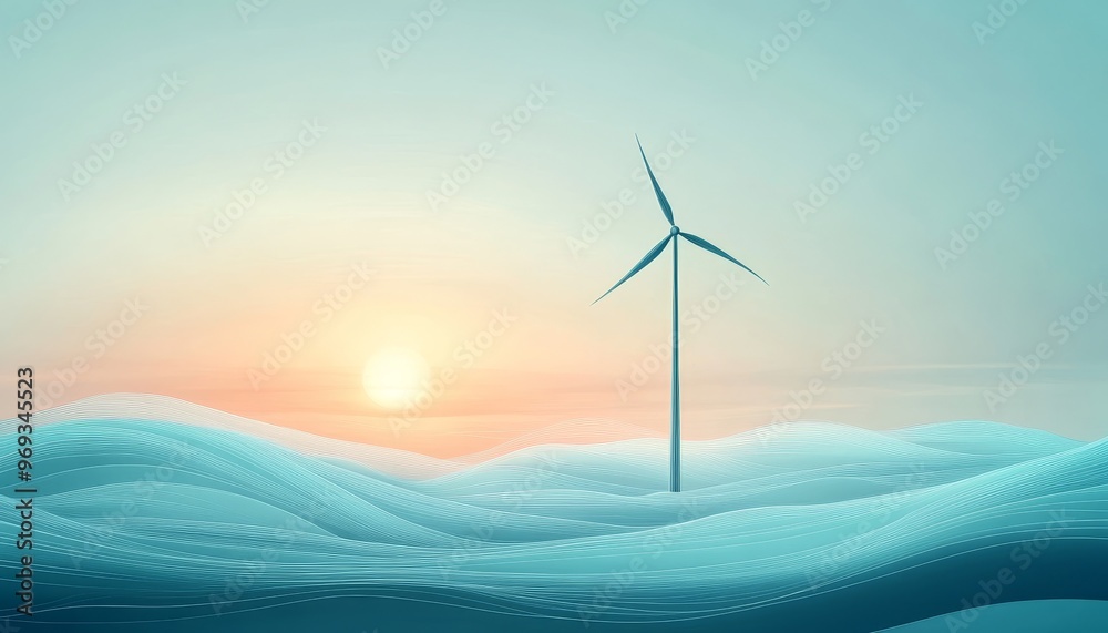 Obraz premium Sustainable Energy Concept - One Line Drawing of Eco-Friendly Wind Turbine with Editable Stroke on White Background with Copy Space for Text. Modern Illustration Showing Green Power Generation.