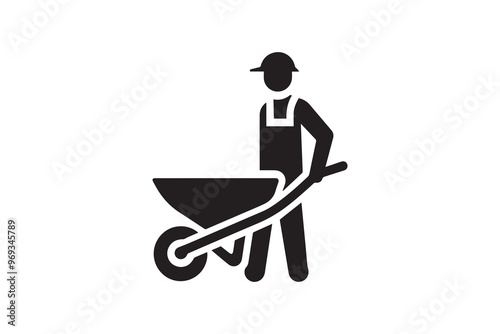 wheelbarrow Construction worker vector silhouette illustration isolated in white background