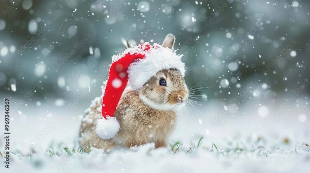 whimsical scene of a tiny fluffy bunny wearing a miniature santa claus costume gentle snowfall surrounds the adorable creature creating a magical winter wonderland atmosphere whimsical scene of a tiny fluffy bunny wearing a miniature santa claus costume gentle snowfall surrounds the adorable creature creating a magical winter wonderland atmosphere