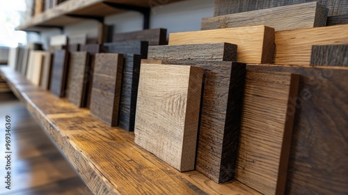 Display of rustic wood samples, featuring rich walnut and light oak. The complementary tones create a balanced and appealing visual contrast