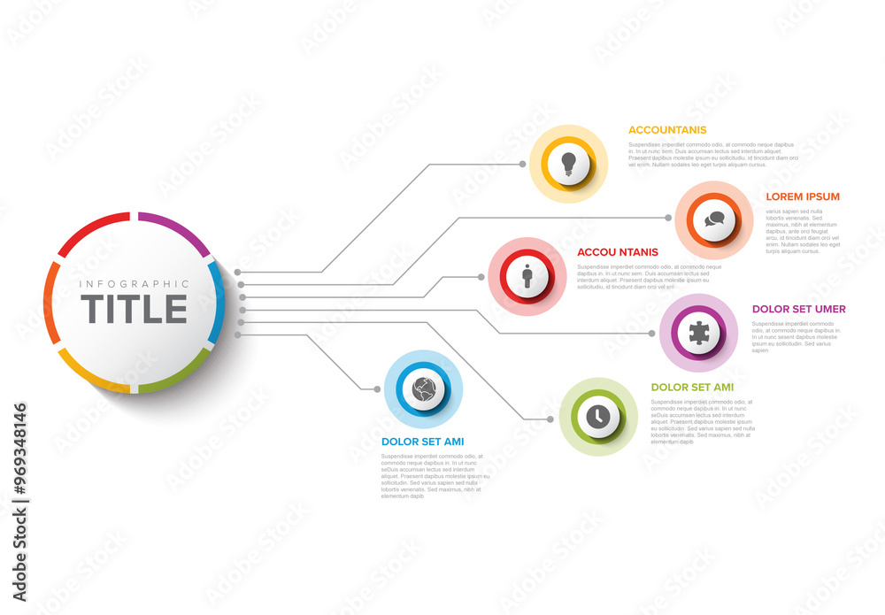 Colorful Circular Infographic Design Template with six element and title on big circle