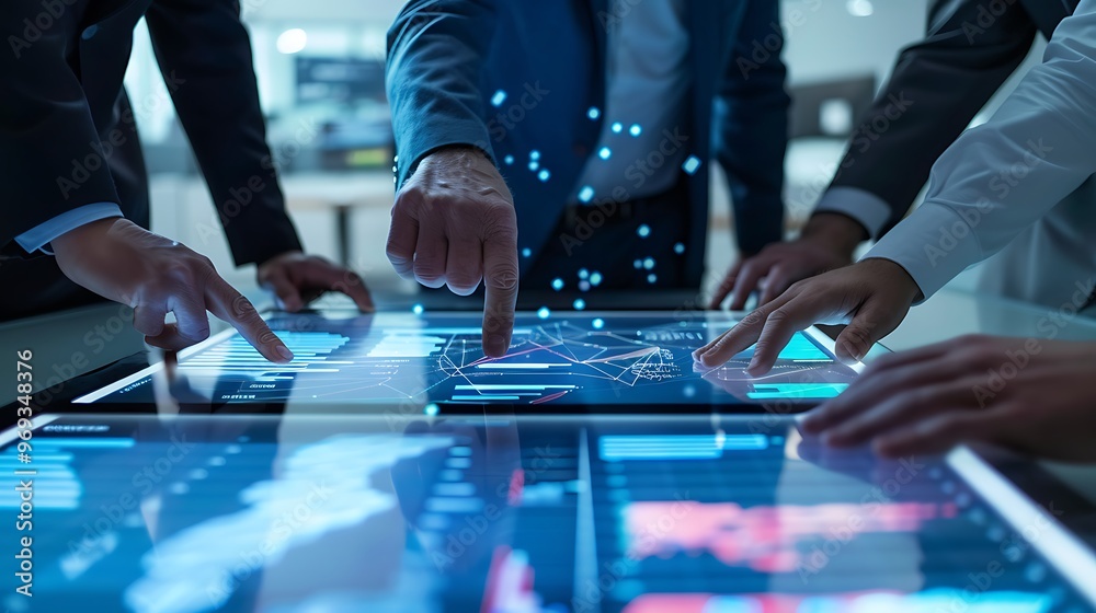 Business Leaders Strategizing Around Digital Touchscreen Table ...