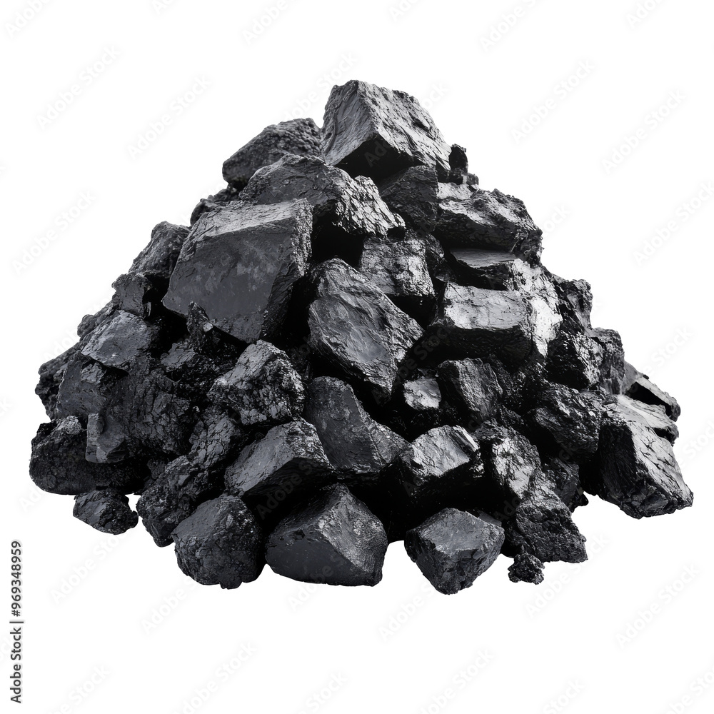 Fototapeta premium Pile of black coal rocks in natural setting isolated transparent background