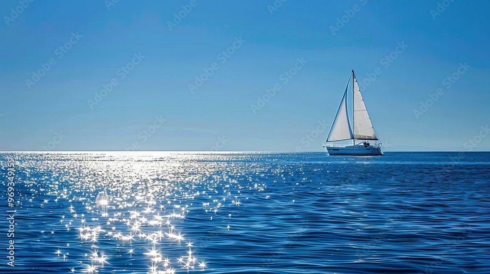 Obraz premium white sailboat gliding across a shimmering blue sea luxury yacht on a sunny day digital photo