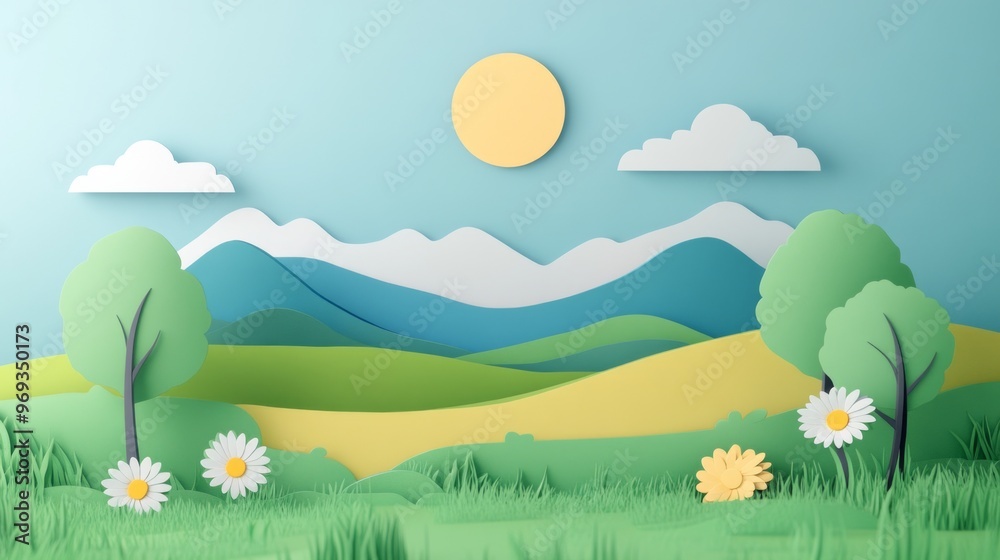 Fototapeta premium spring paper art, landscape design background
