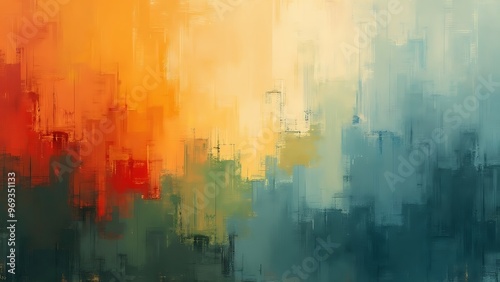 Vibrant abstract art with dynamic colors and textures, perfect for modern decor. This artwork showcases a blend of bold hues and intricate patterns. photo