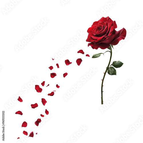 Red rose with petals on white background isolated transparent background photo