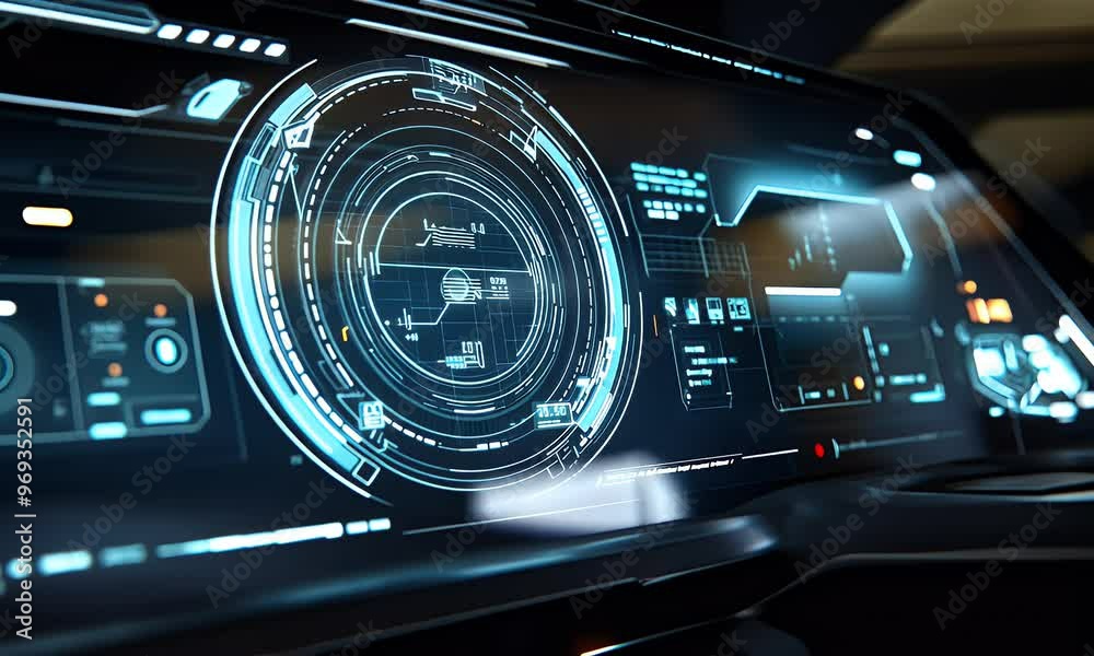 Futuristic digital dashboard with interactive holographic interface and data visualization. Futuristic digital dashboard with interactive holographic interface and data visualization.