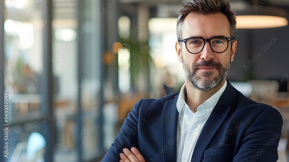 Obraz premium Business Performance Review, Business Theme, Portrait Shot, Plain Office Background