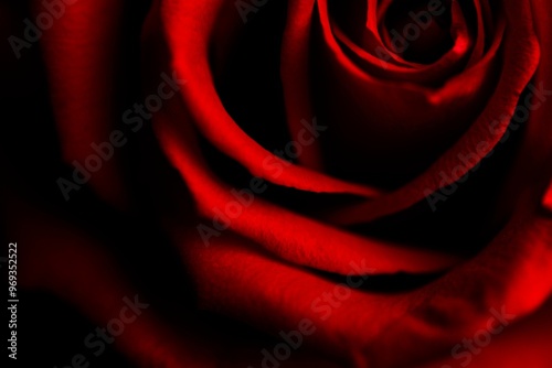 A stunning close-up of red rose petals, showcasing vibrant color and dramatic lighting, perfect for romantic and artistic themes.