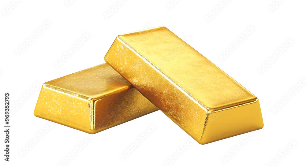 Two stacked shiny gold bars for investment, wealth, and financial concepts, Cutout, Isolated on White Background Two stacked shiny gold bars for investment, wealth, and financial concepts, Cutout, Isolated on White Background