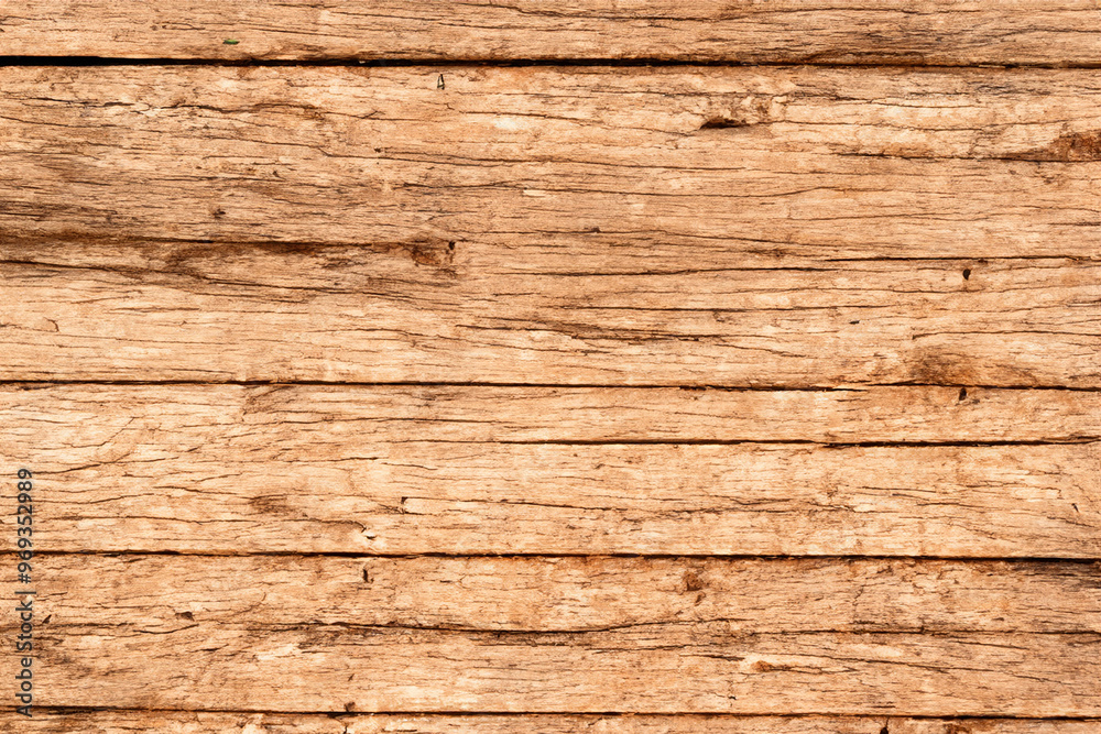 Closeup of a weathered wooden surface with horizontal grain and knots. Closeup of a weathered wooden surface with horizontal grain and knots.