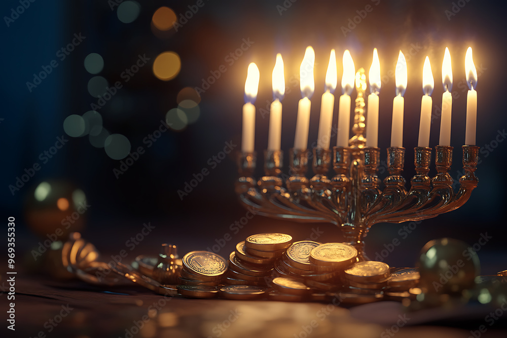 Hanukkah celebration. It is a time of family gatherings, menorah lighting, prayers and gift exchange Hanukkah celebration. It is a time of family gatherings, menorah lighting, prayers and gift exchange