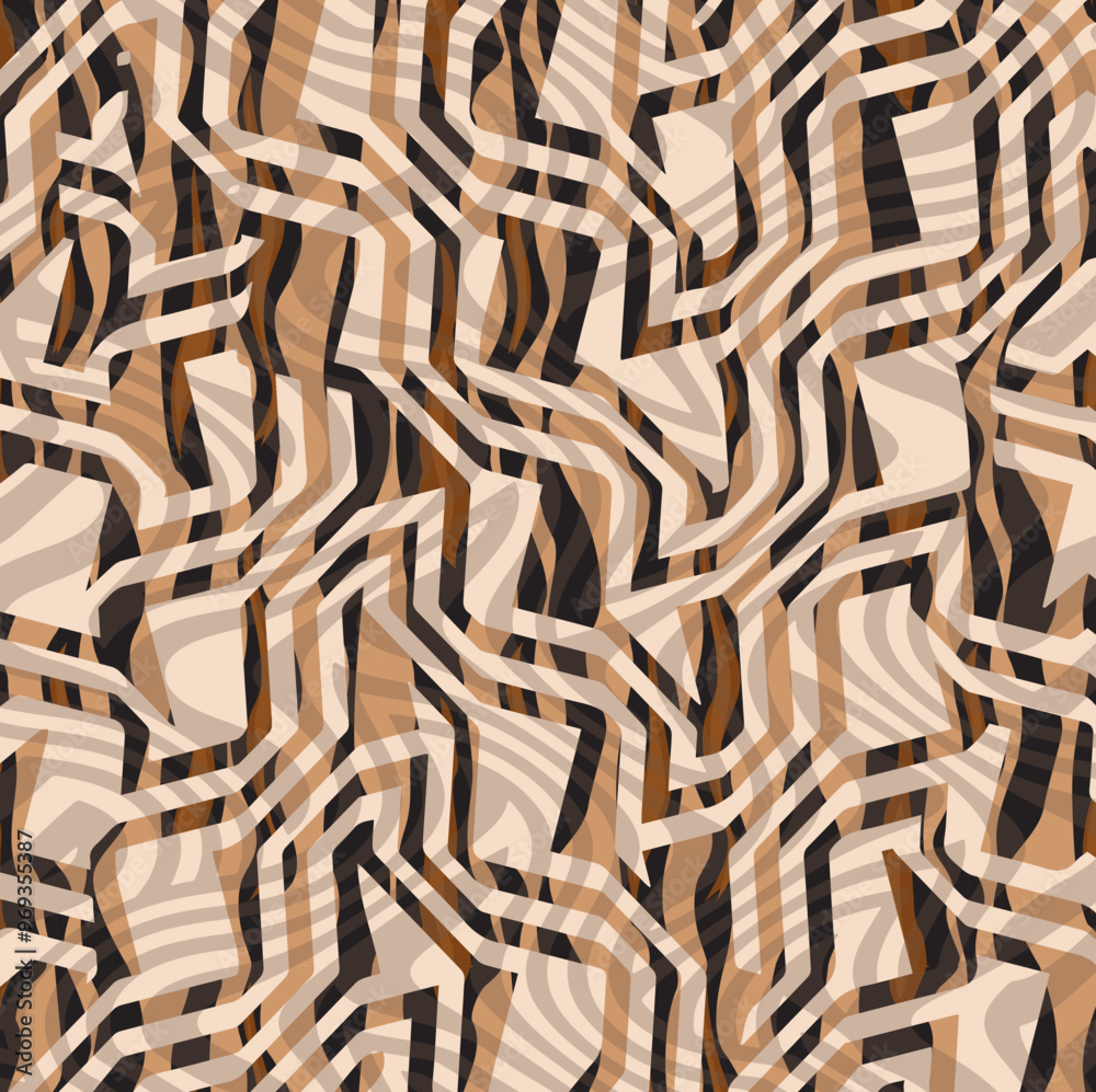 Fototapeta premium Colorful pattern study, leopard, zebra, textile, fabric, luxury marble and modern pattern. Digital print dress design tiger skin. wavy art design pattern. Bright wavy striped brown