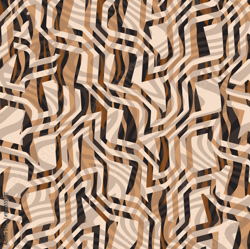 Colorful pattern study, leopard, zebra, textile, fabric, luxury marble and modern pattern. Digital print dress design tiger skin. wavy art design pattern. Bright wavy striped brown